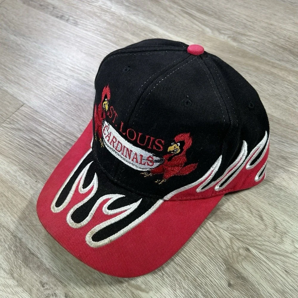 VTG St Louis Cardinals Strapback Hat MLB Baseball Nissin Flames Fire Black Cap